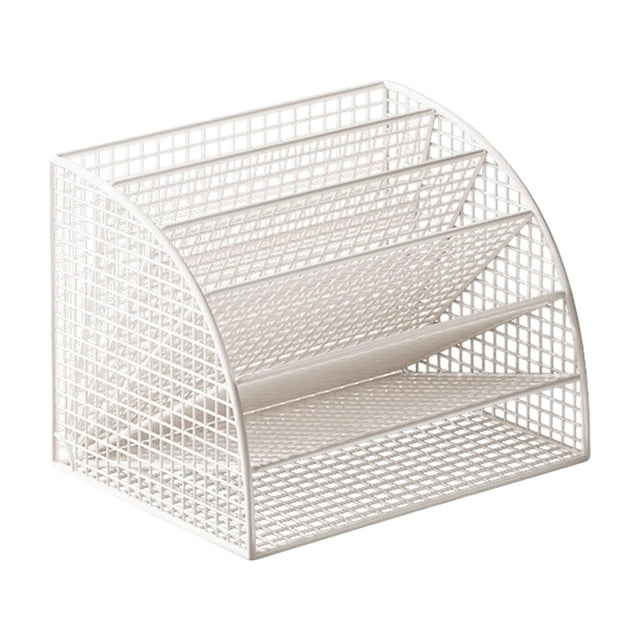 simhoa Fan Shaped File Organizer Desktop Holder Stand 6 Layers Shelf Large Capacity Tabletop Sorter Storage Rack for Decoration Room White and L
