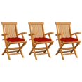 thumbnail image 1 of vidaXL Chaises de Jardin avec Coussins Rouges 3 Pcs Bois de Teck Massif, 1 of 5
