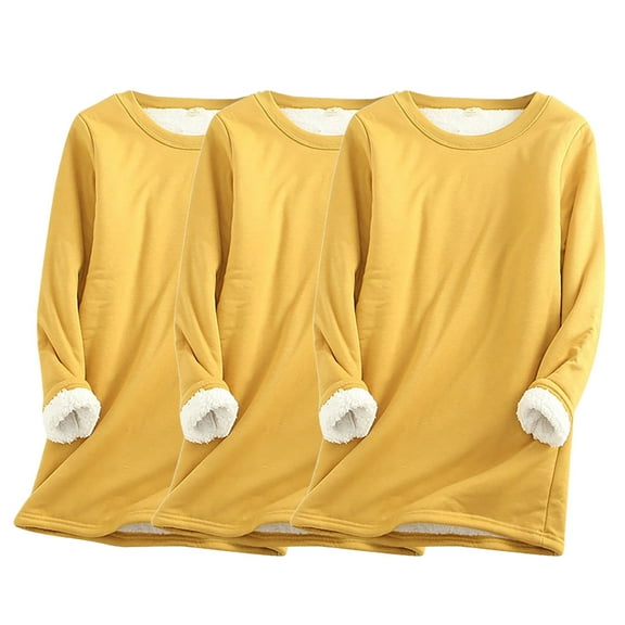 ylioge S-5X Plus Size Sweatshirts for Women 3 Pack Fleece Lined Tops Long Sleeve Casual Solid Color Pullover Crewneck Thermal Basic Sweatshirt Shirts