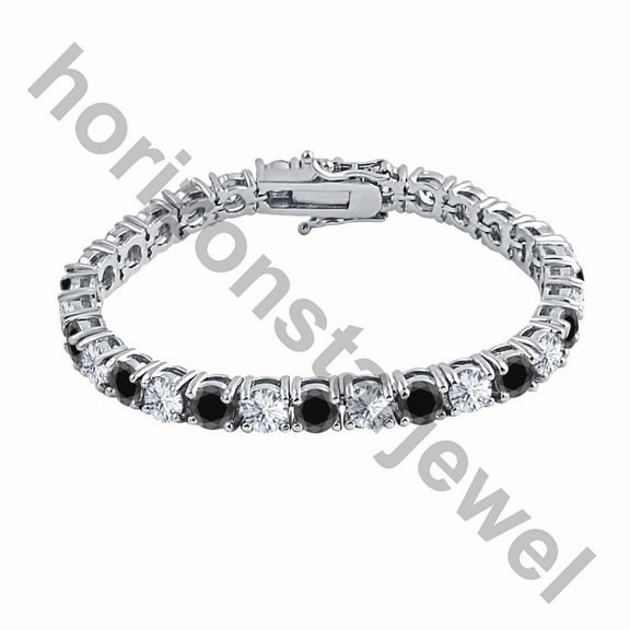 15.24 CTW Round Cut Black & White Simulated Diamond 14K White Gold Plated Over 925 Sterling Silver Women's Tennise Bracelet length 6 " Inch