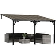 thumbnail image 1 of Outsunny Pavillon Adossé 13 Pieds x 10 Pieds, Pergola Extérieure à Toit Rigide Fixée au Mur, 1 of 10