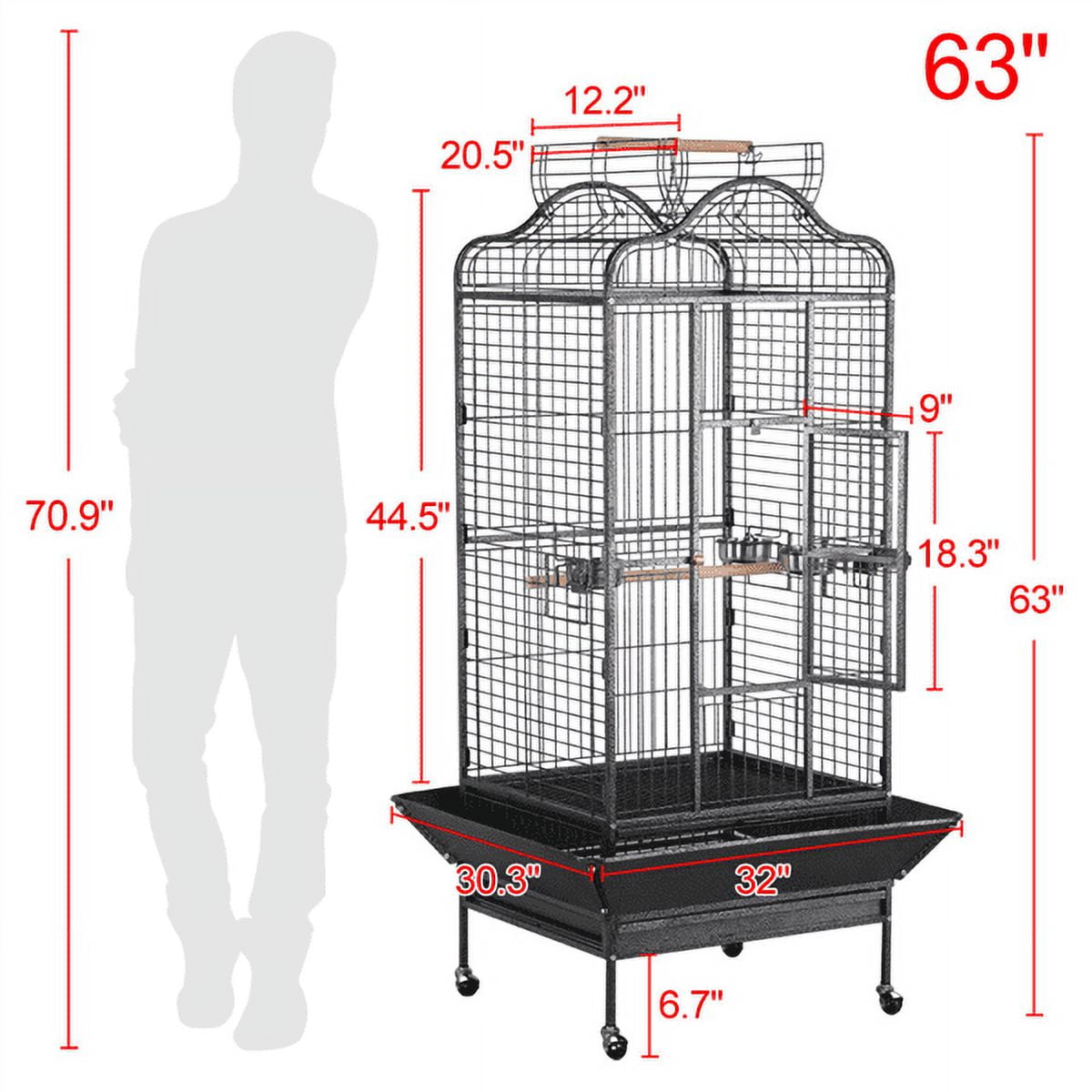 Renwick 63'' H Open Playtop Rolling Metal Bird Cage with Stand, Black