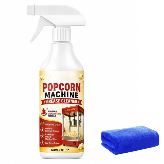 120ml Popcorn Machine Cleaner Spray, Heavy Grease Remover for Commercial/Home, Dissolves Burnt Oil on Kettles and Glass, Concession Stand Maintenance