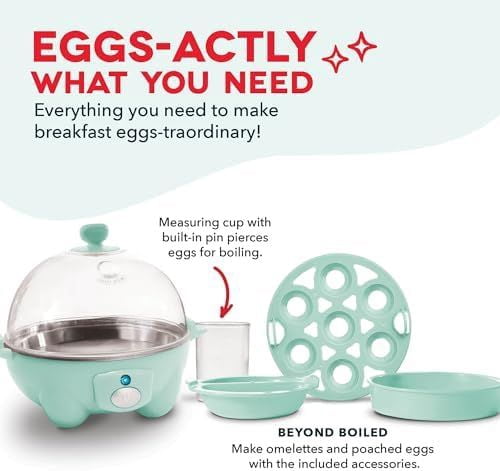 Rapid Egg Cooker - Boiler, Poacher & Steamer - Includes Measuring & Recipe Guide - Dishwasher Safe - BPA Free - Holds 7 Eggs, Aqua