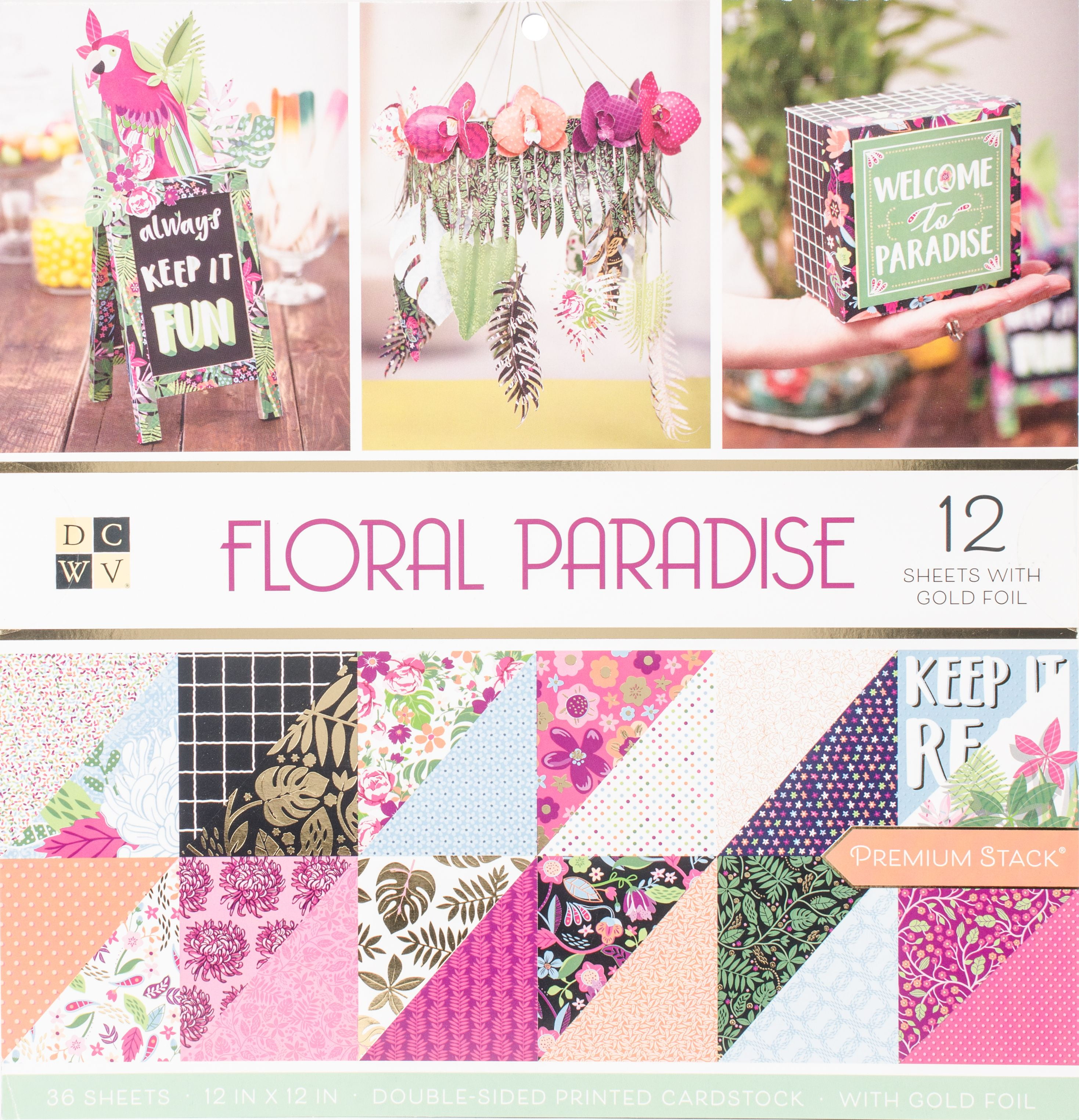 DCWV Card Stock 12X12 Floral Paradise Premium Printed Cardstock Stack
