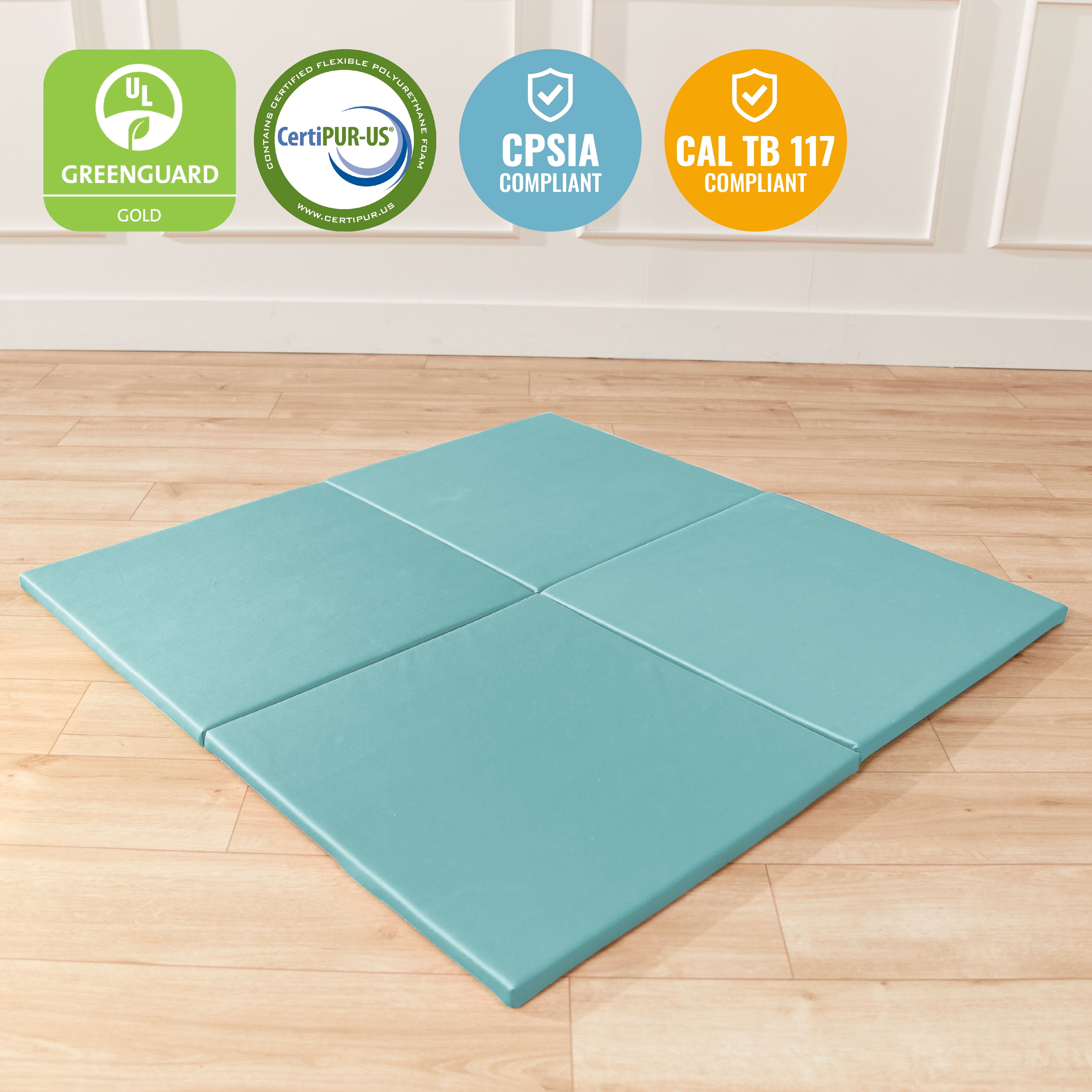 ECR4Kids SoftZone Play Patch Activity Mat Squares, Modular Playmat, Seafoam, 4-Pack