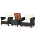 thumbnail image 1 of Gymax 3PCS Rattan Furniture Set Cushioned Sofa Storage Table W/ Wood Top Patio White, 1 of 6