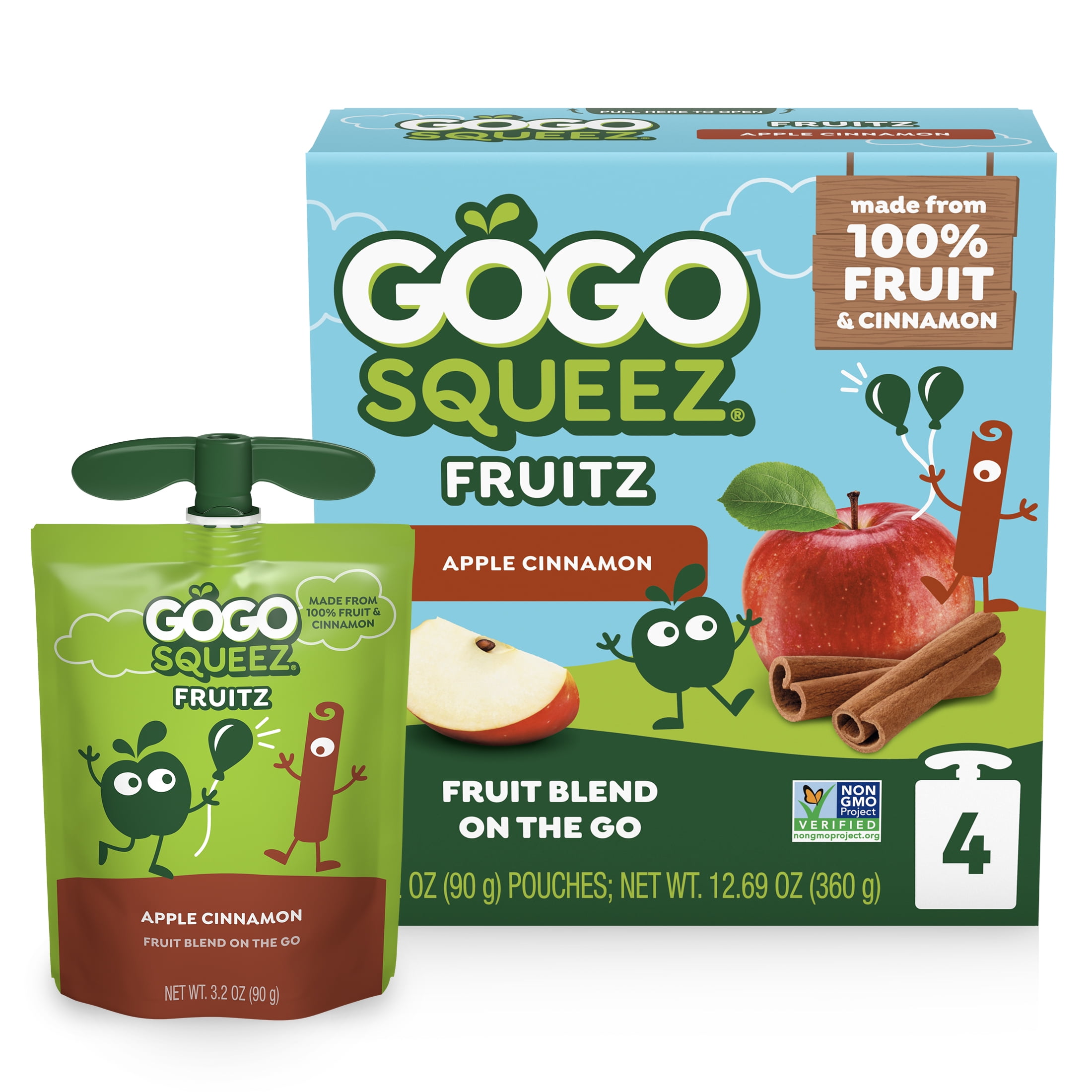 (2 pack) GoGo squeeZ No Sugar Added Apple Cinnamon Applesauce Pouches, 3.2 oz (4 Pack)