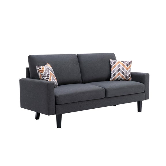 Lilola Home Bahamas Dark Gray Linen Sofa with 2 Throw Pillows