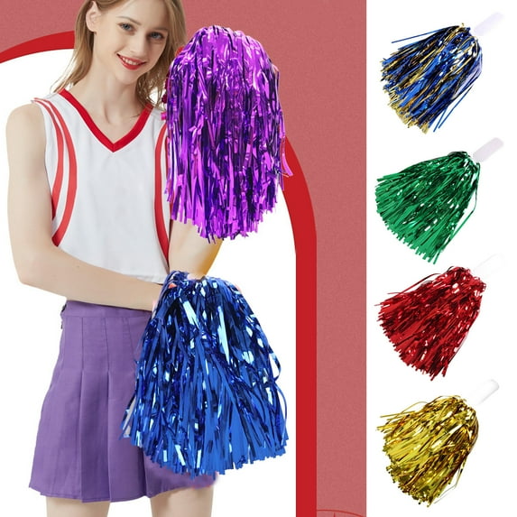 Zruodwans 4PCS Cheerleading Poms Squad Spirited Fun Cheering Metallic Foil Plastic Pom for Dance Party Football Club Decoration for Sport Games