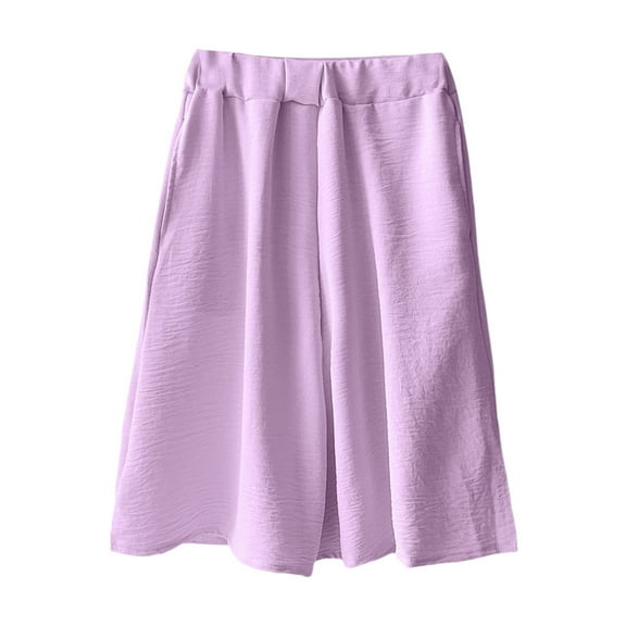Gubotare Capris for Girls Summer Casual Palazzo Smocked High Waist Wide Leg Capris Travel Vacation Pants with Pockets (Purple,Size 18-24 Months)
