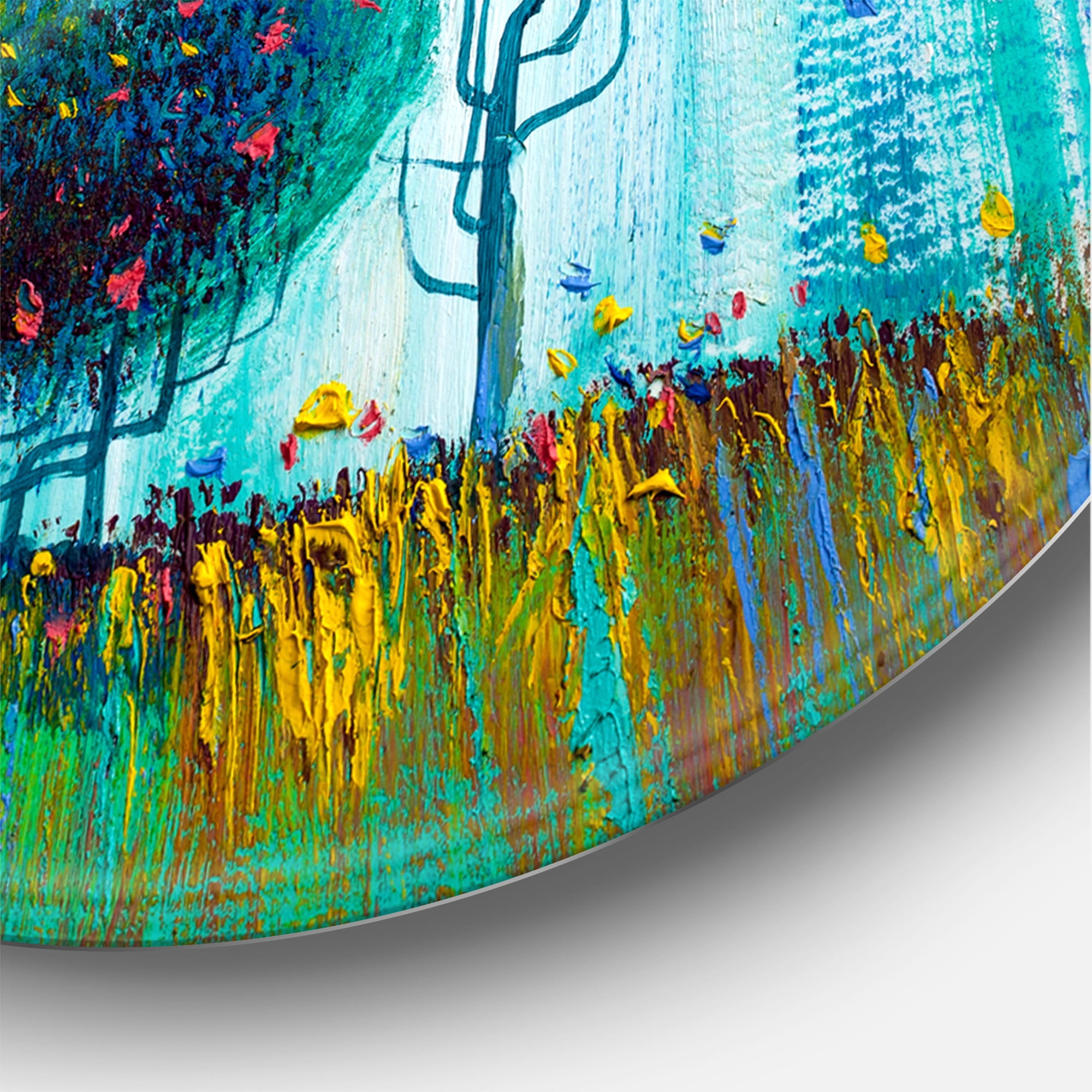 Designart 'Colourful Landscape Trees Impressionist II' Modern Circle Metal Wall Art 29x29 - Disc of 29