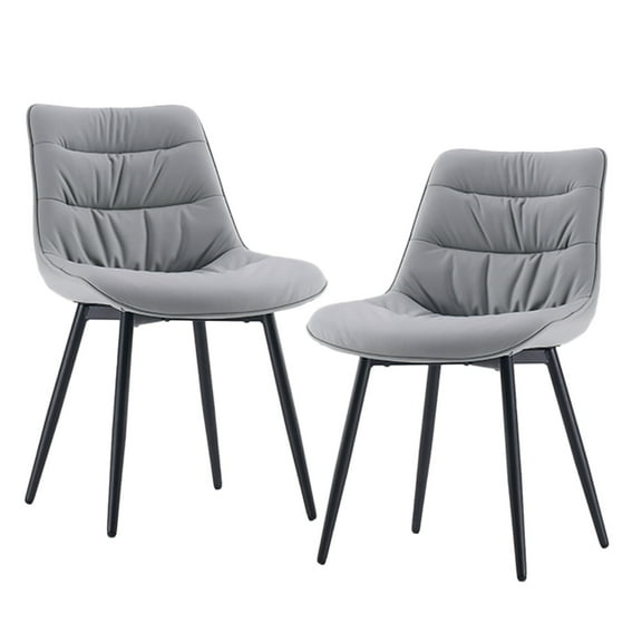 Kidol & Shellder PU Leather Dining Chair Set of 2, Living Dining Chairs, Modern Armless Kitchen Dining Room Chairs, Upholstered Accent Side Chairs with Metal Legs, Gray