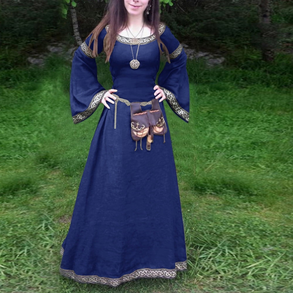 Palarn Fashion Clothes Womens Long Sleeve V-Neck Medieval Dress Floor Length Cosplay Dress 