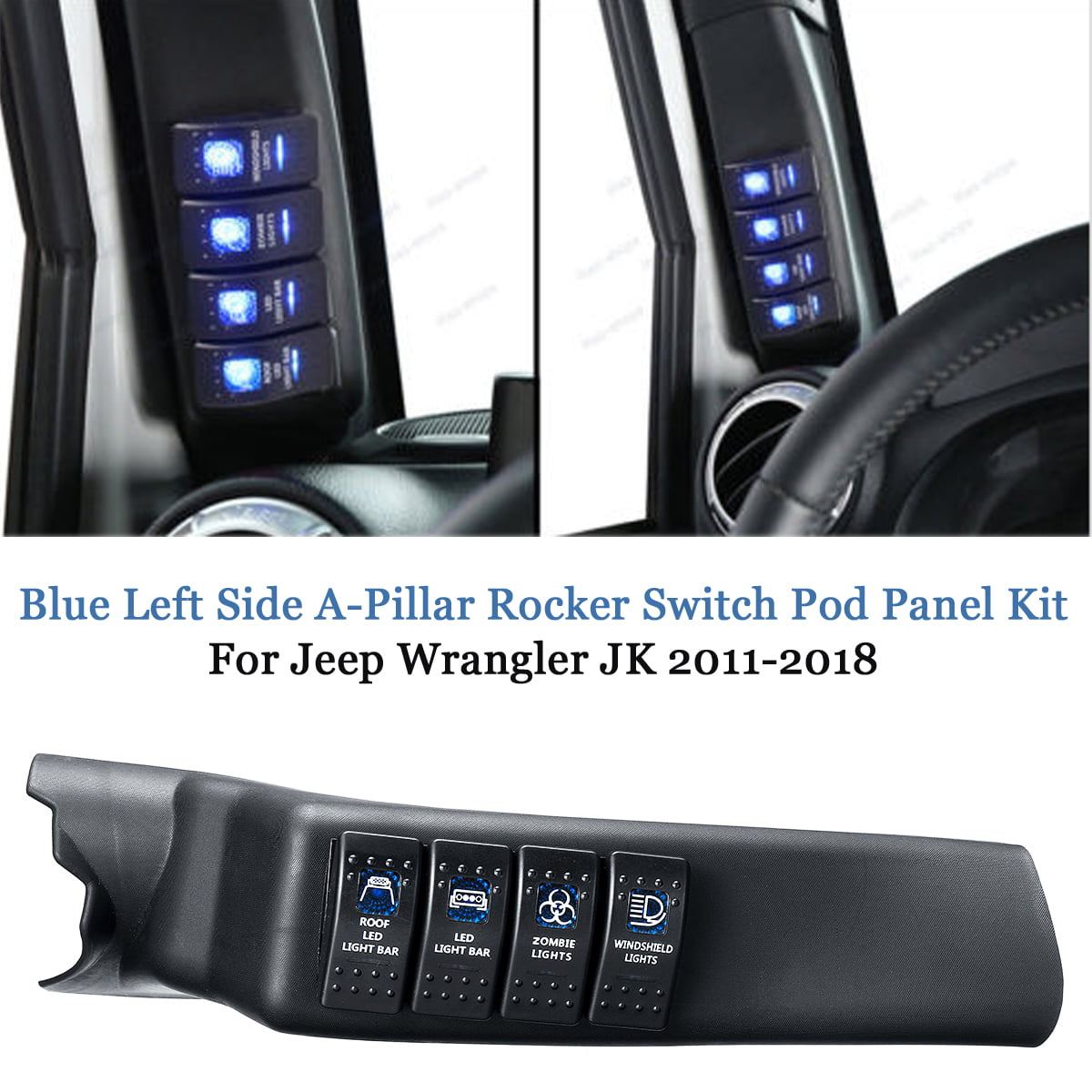 Car Blue Left Side A-Pillar Rocker Switch Pod Panel Kit For Jeep Wrangler JK  11-2018 | Walmart Canada