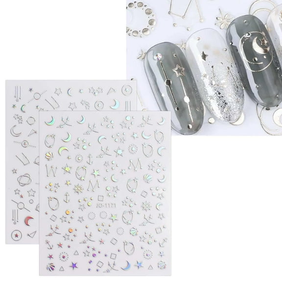 Monebena 12 Sheets Aurora Nail Art Stickers Decals Self-Adhesive Pegatinas Uñas Glitter Holographic Star Heart Nail Supplies Nail Art Design Decoration Accessories