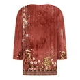 thumbnail image 6 of WTOBBY Women's Charming Floral Print V-Neck 3/4 Sleeve Loose Fit Casual Top Versatile Blouse for Spring Autumn Season Daily Fashion Wear,Red 2XL, 6 of 6