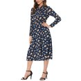 thumbnail image 4 of Allegra K Women's Floral Bow Tie V Neck Long Sleeve Belted Chiffon Midi Dress, 4 of 5