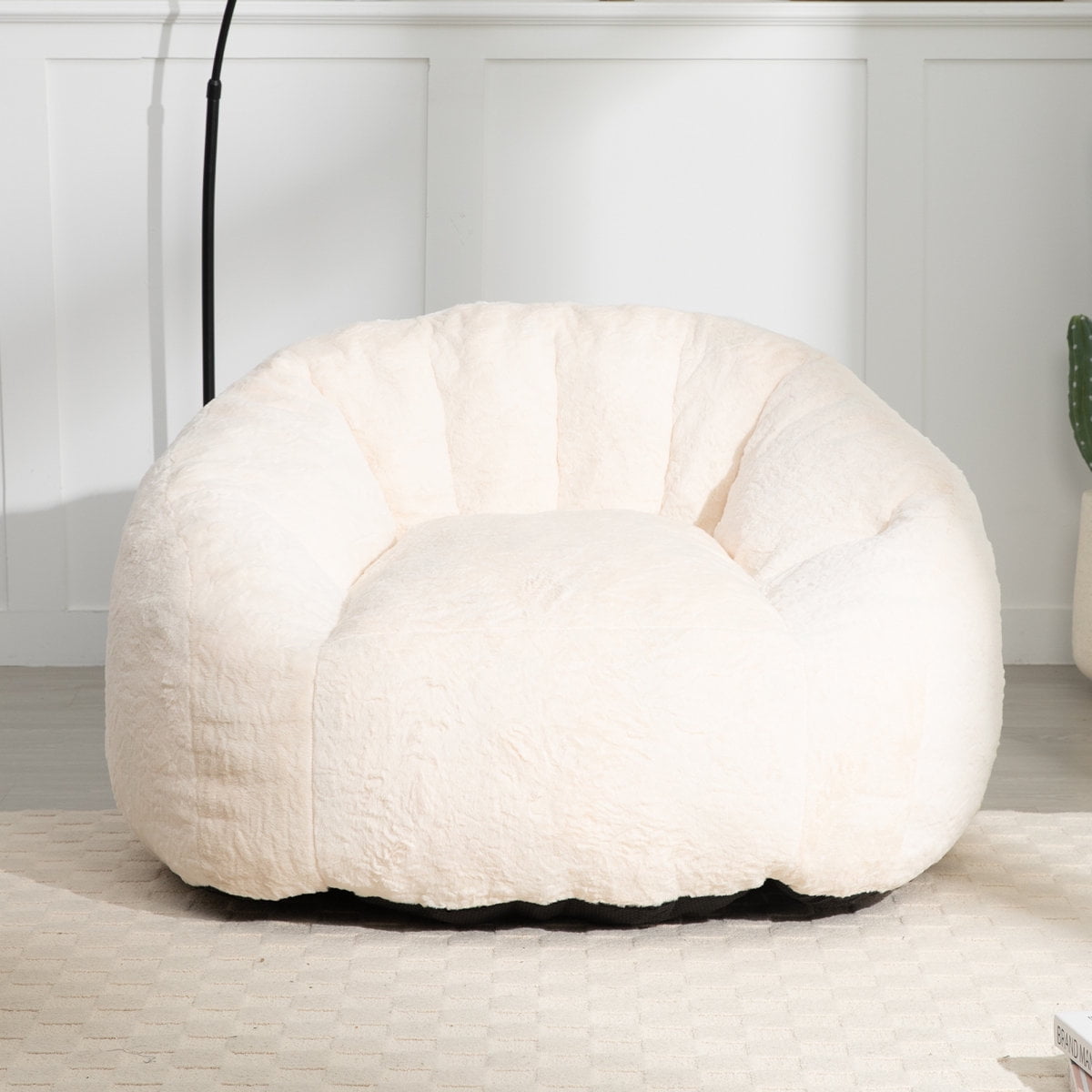 Ebenchico 3.9ft Bean Bag Chair for Adults Teens Kids, Shell Shape Faux Fur Beanbag Chairs, Memory Foam Filled Floor Chair for Reading, Gaming, Relaxing(White)