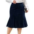 thumbnail image 2 of DARING DIVA Women's Plus Velvet Fishtail Mermaid Bodycon Skirt 3X Navy Blue, 2 of 6