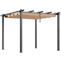 Beige 10'x10' Outdoor Pergola with Retractable Sun Shade Canopy – Durable Aluminum Frame for Patio & Backyard