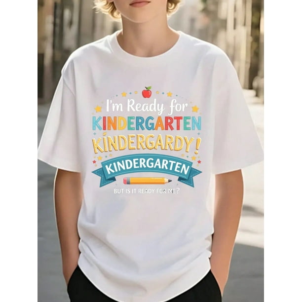 Girls & Boys "i'm Ready For Kindergarten Cotton Graphic Tees, Back To School Clothes Girls, Black Summer Shirts With Kindergarten Humor, Gift For First Day of School, Round Neck Short Sleeve
