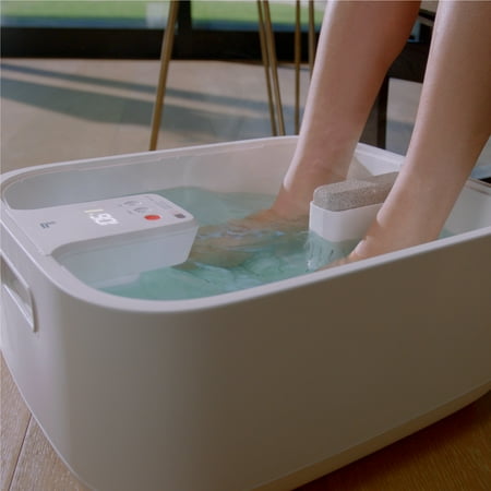 Sharper Image - Hydro Spa Plus Foot Bath Massager, Heated with Rollers and LCD Display - White
