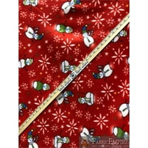 Fleece Fabric Printed ANTI PILL SNOWFLAKES AND SNOWMEN RED BACKGROUND / 58" Wide / Sold by the yard