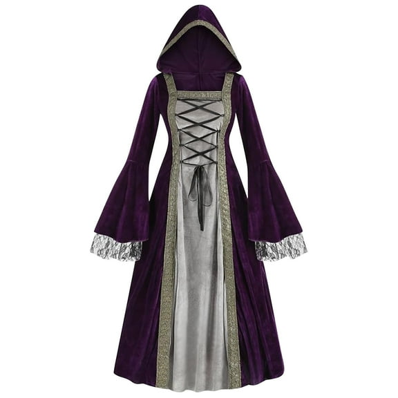 Quinlirra Medieval Renaissance Corset Dress for Women Medieval Dress Rules Hemline Double Women's Stand Collar Big Ancient Long Skirt Long Sleeve Round Neck Dress