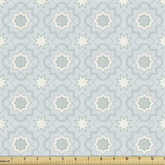 Quatrefoil Upholstery Fabric by the Yard, Morocco Classical White Star Shapes on Pale Blue Backdrop, Decorative Fabric for DIY and Home Accents, 10 Yards, Pale Blue White by Ambesonne