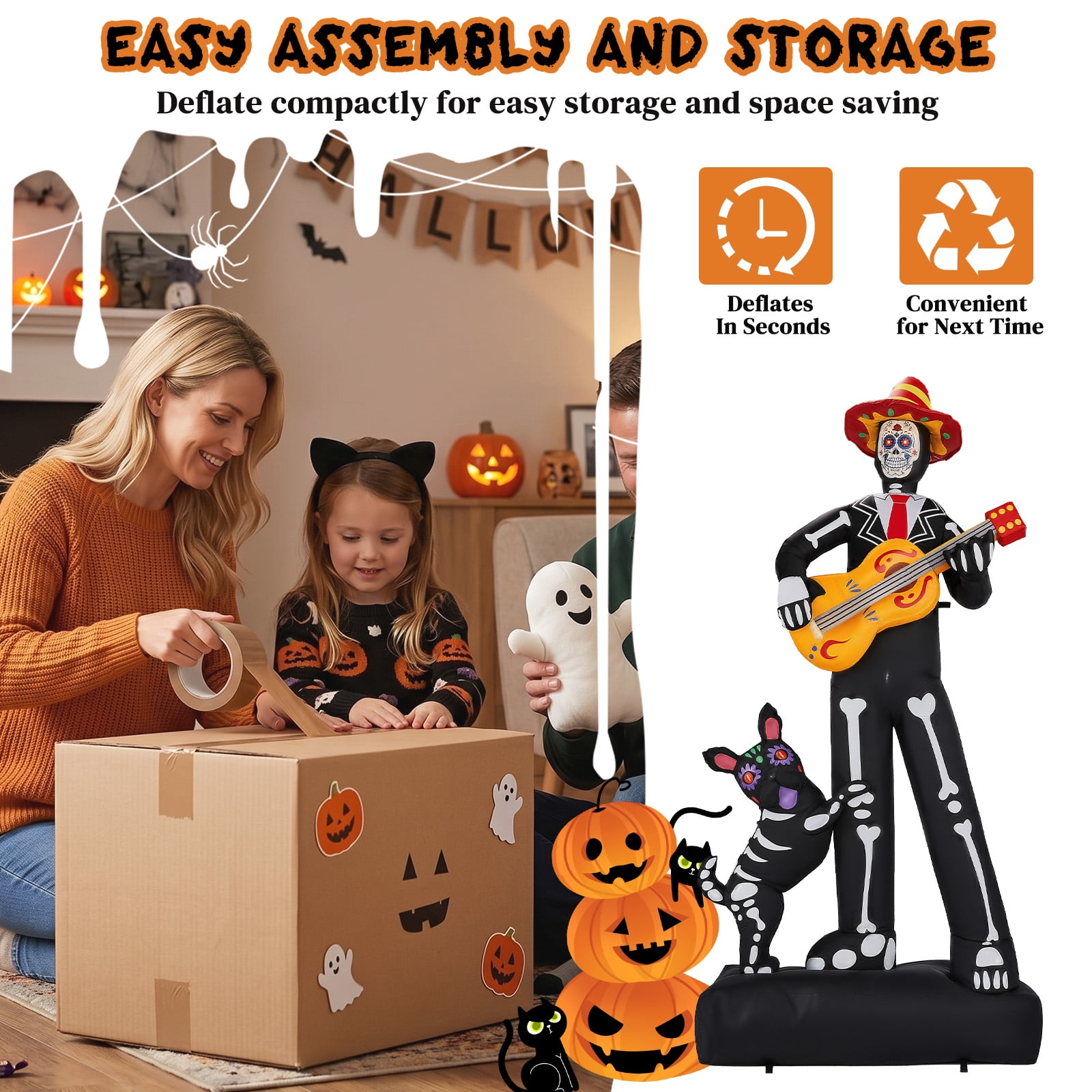 7.3ft Halloween Inflatable Ghost Musician with Puppet and 6 LED Lights