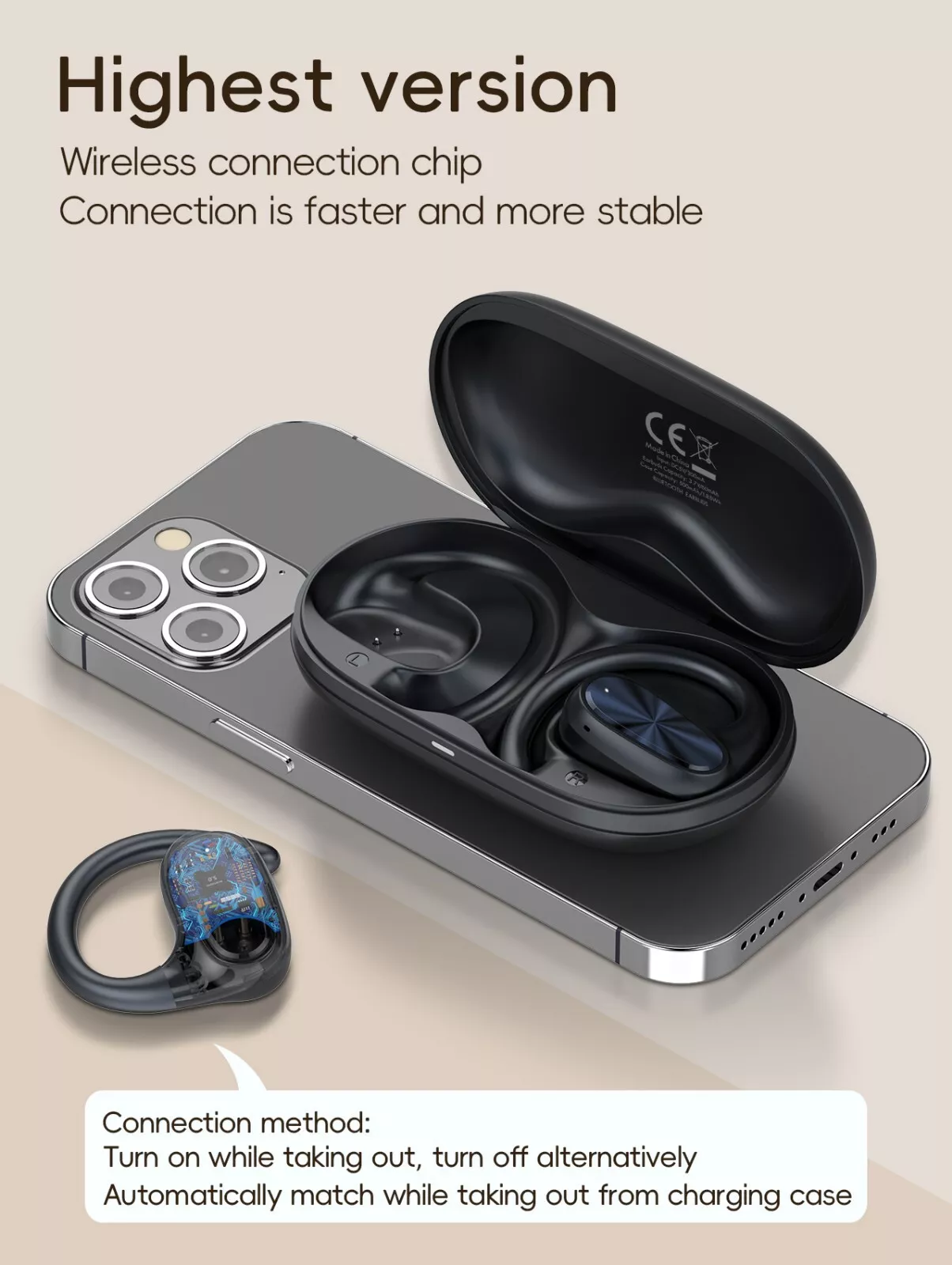 OWS Wireless Earbuds with Charging Case Open-Ear Headphone IPX4 Waterproof Bluetooth 5.0 Crystal Clear Sound Long Battery Life (White)