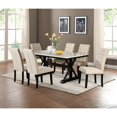 thumbnail image 2 of Light Espresso Faux Marble Dining Set with Dark Wood Base and Beige Chairs, 2 of 6