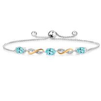 Gem Stone King 1.60 Ct Oval Blue Apatite 925 Silver and 10K Yellow Gold Lab Grown Diamond Adjustable Infinity Bracelet for Women Mother's Mom Wife Her