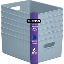 Superio Ribbed Plastic Storage Basket Organizer (6 Pack), 15 Liter Classic Closet Storage Bin for Shelf, Desk, Pantry – Store Toys, Clothes, Cosmetics, Stationary – Blue