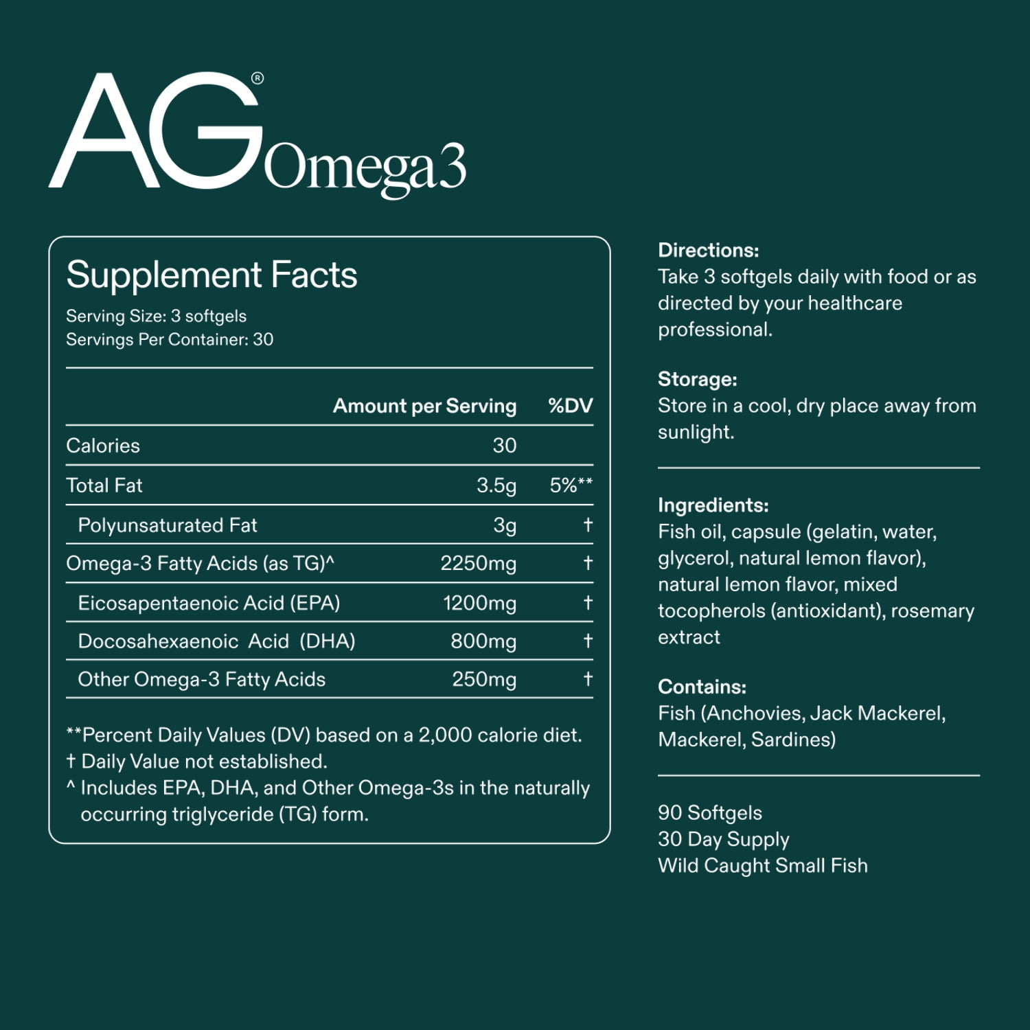 AG1 Omega 3 Fish Oil Softgels – 2000mg EPA  DHA from Wild-Caught Fish, Supports Heart, Brain  Joint Health | 90 Capsules | Athletic Greens Supplement