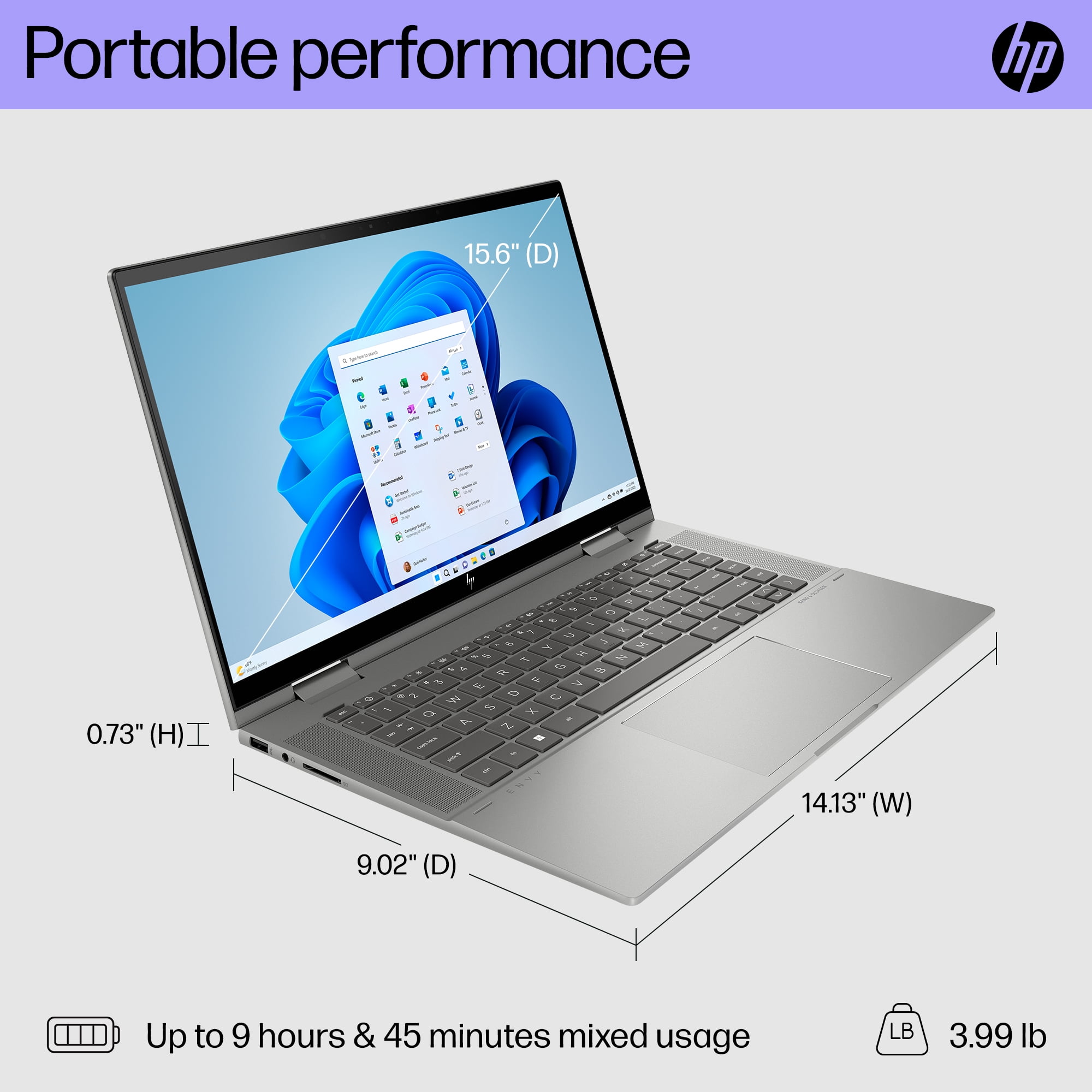 HP ENVY 15.6" FHD Touch x360 2-in-1 Convertible Laptop, Intel Core i7-1355U, 12GB RAM, 512GB SSD, Mineral Silver, Windows 11 Home, 15-ew1082wm