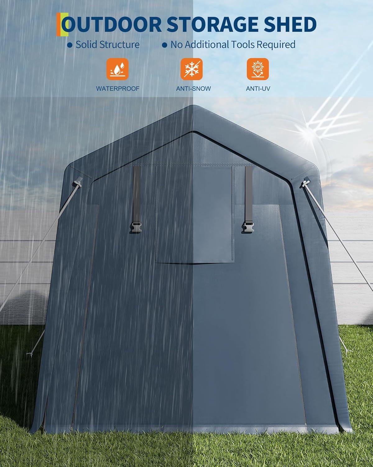 7x10ft Outdoor Carport Portable Storage Shed w/ Roll-Up Door & Vent Heavy-Duty Shelter Waterproof PE Tarp, for Motorcycle, Firewood, Garden and Tools