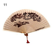 Essen Folding Hand Fan Vintage Unpainted Wood Chinese Style Folding Fan for Holiday