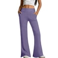 thumbnail image 2 of Siminsem High Waisted Flared Yoga Pants With Pockets for Women Butt Lifting Workout Leggings Petite Palazzo Pants Casual Summer Beach Travel Clothes Lounge Wide Leg, Purple, XL, 2 of 6