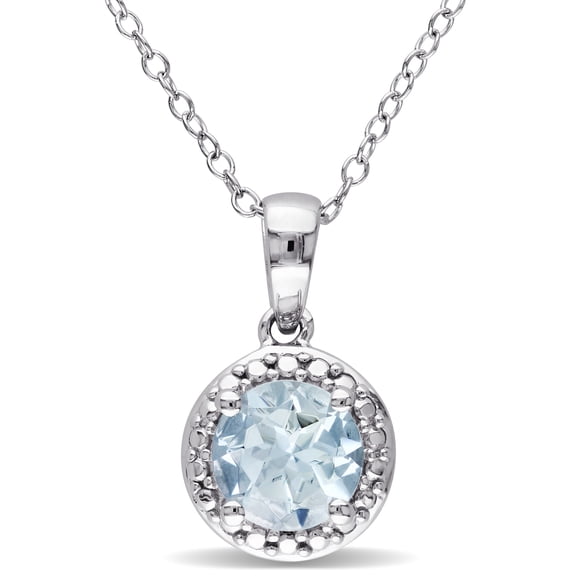 Everly Women's 1 1/7ct TGW Aquamarine Sterling Silver Halo Pendant with Chain