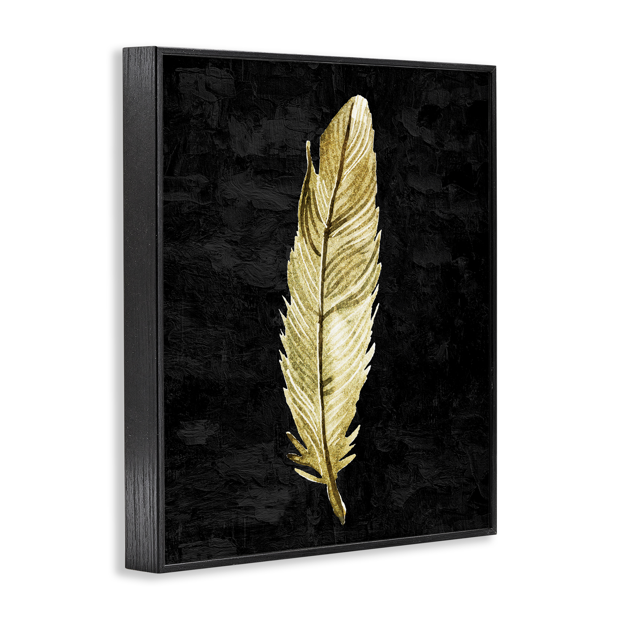 Curved Feather on Black Black Framed Giclee Art, design by Kim Allen