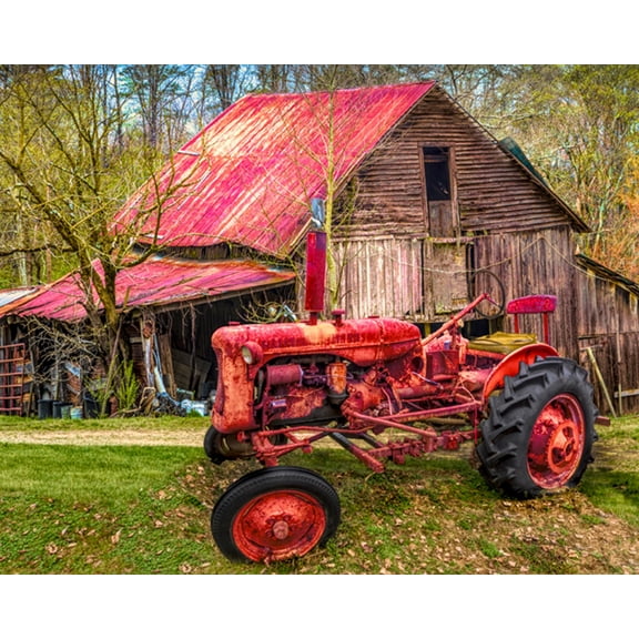 David Textiles Vintage at The Farm 35" Panel Tractor Multicolor 100% Cotton Fabric by The Panel