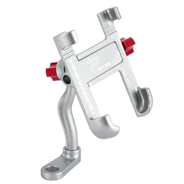 PROMEND Support de Téléphone de Moto en Alliage d'Aluminium Rotatif à 360°, avec Fixation pour Rétroviseur, Largeur Réglable 55-95 mm, Fini Argenté, Conception Durable et Résistante aux Égratignures
