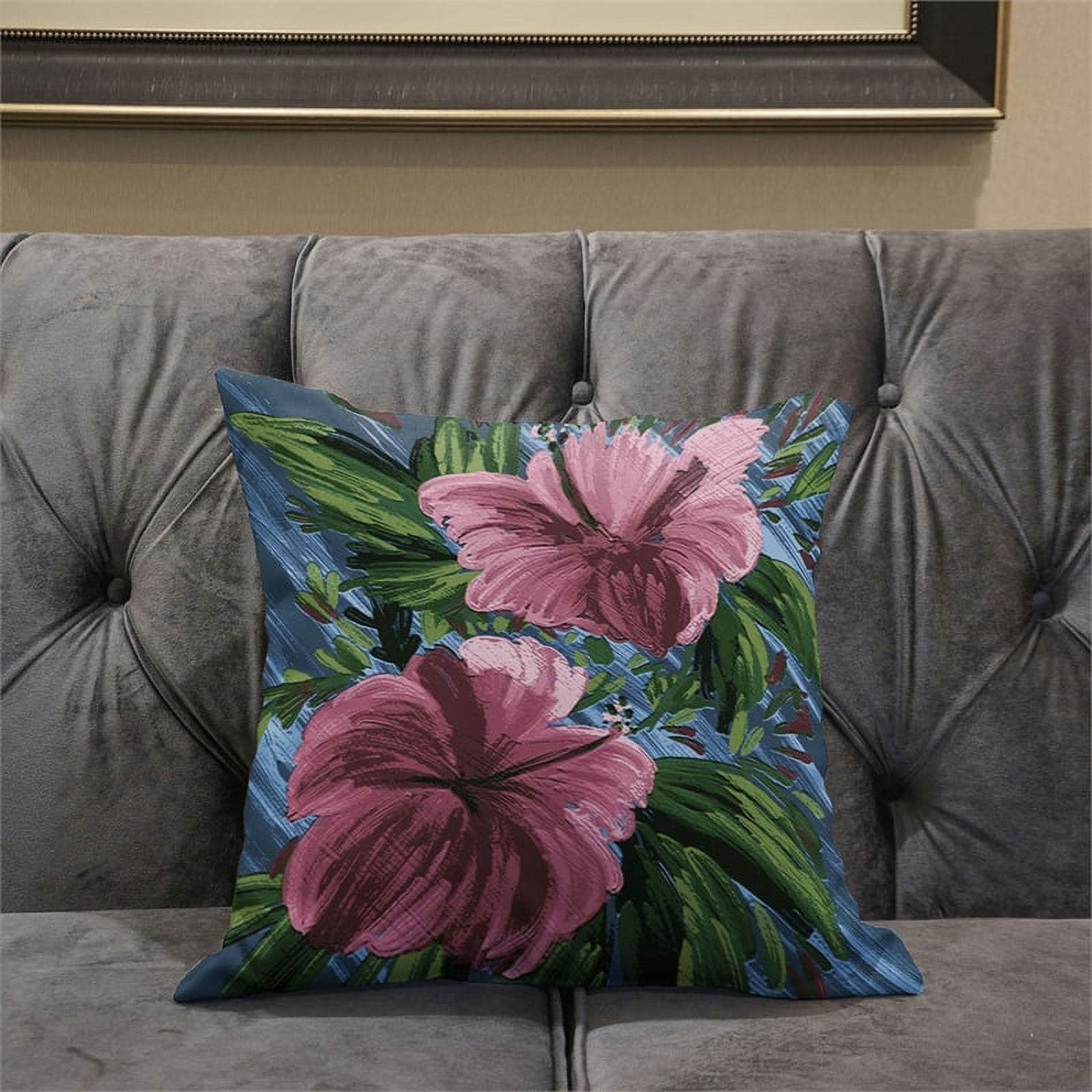 Amrita Sen Designs  26 x 26 in. Hawaii Floral Duo Broadcloth Indoor & Outdoor Zippered Pillow - Pink, Green & Grey