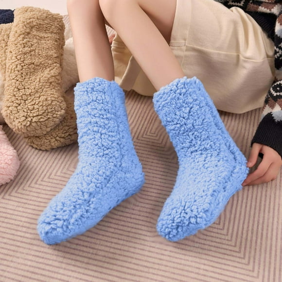 AUNVITO Chaussettes d'Hiver Douillettes Antidérapantes pour Femmes avec Doublure en Molleton Thermique et Prise en Silicone Antidérapante Chaussettes de Sol Décontractées