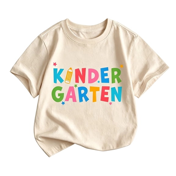 Bainana Girls Kindergarten T Shirts Letter Print Short Sleeve Tops Big Kids Casual Back To School Tees