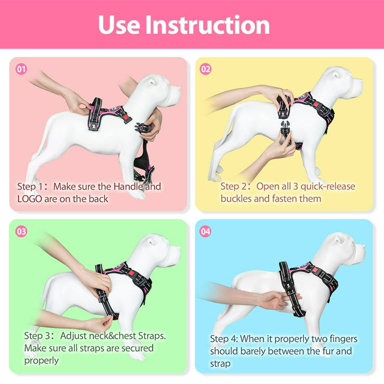 PoyPet No Pull Dog Harness No Choke Reflective Dog Vest Adjustable Soft Padded Pet Harness with Easy Control Handle for Small Medium Large Dogs Pink M
