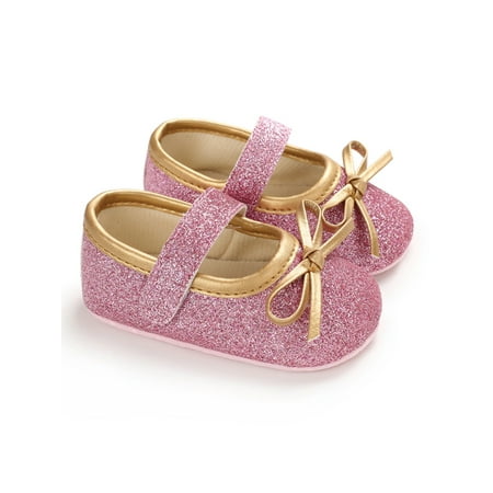 

Woobling Newborn Mary Jane First Walkers Flats Soft Sole Crib Shoes Wedding Princess Dress Shoe Comfort Prewalker Breathable Pink 12-18 months