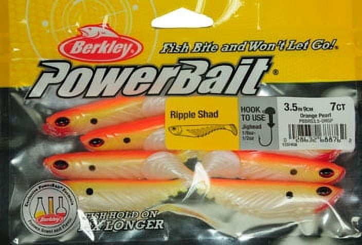 Berkley PowerBait Ripple Shad Fishing Bait, Orange Pearl, 3 1/2in | 9cm
